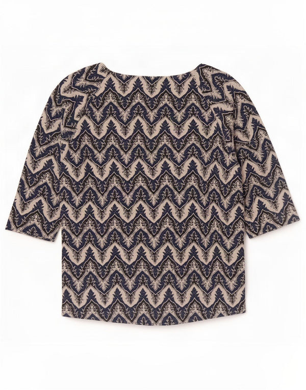 Camicetta da donna con maniche a 3/4 Benetton Top UK 14 Large Blu Navy geometrico