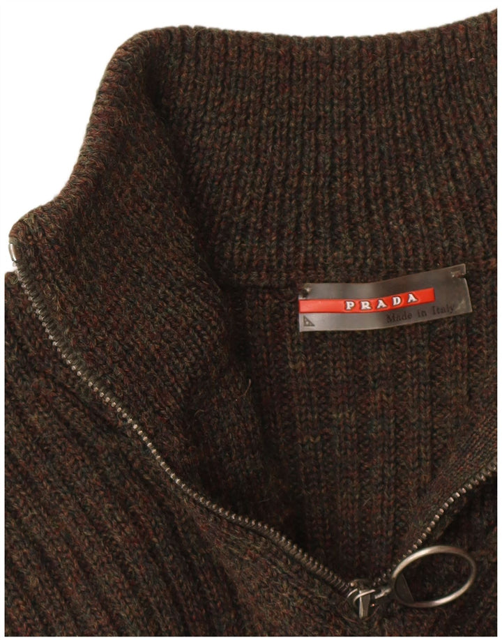 PRADA Maglione da donna con collo con zip IT 48 XL Lana vergine marrone