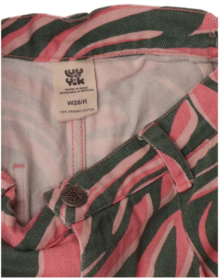 Jeans larghi da donna a vita alta Lucy & Yak W28 L29 cotone rosa con stampa animalier