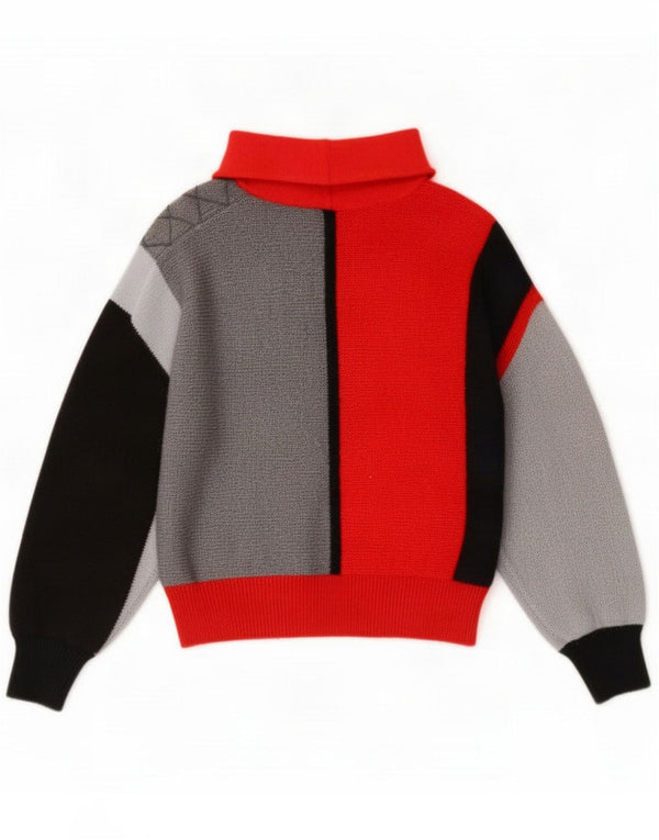 Maglione vintage da donna con collo alto e collo alto UK 16 grande multicolore