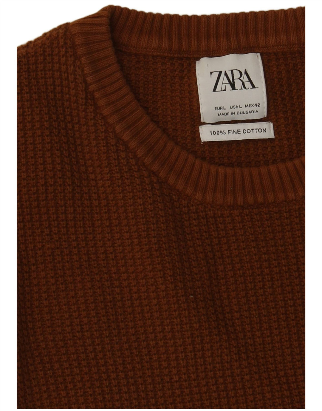 Maglione maglione girocollo da uomo Zara grande in cotone marrone