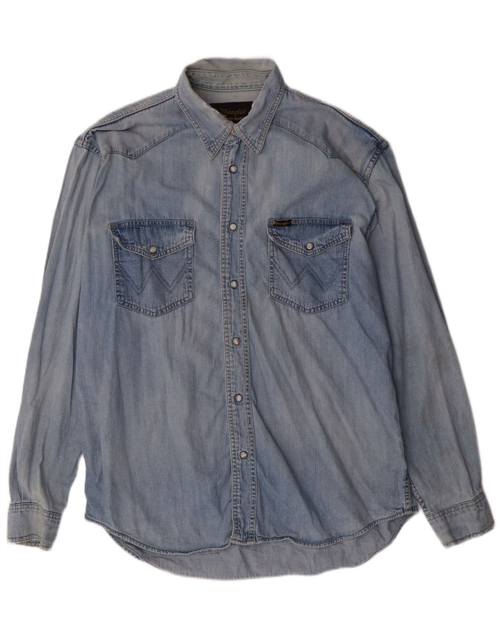Camicia di jeans da uomo WRANGLER grande in cotone blu