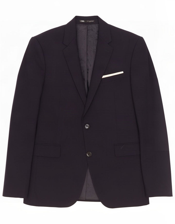 Zara Giacca blazer a 2 bottoni da uomo EU 46 Small Blu navy in poliestere