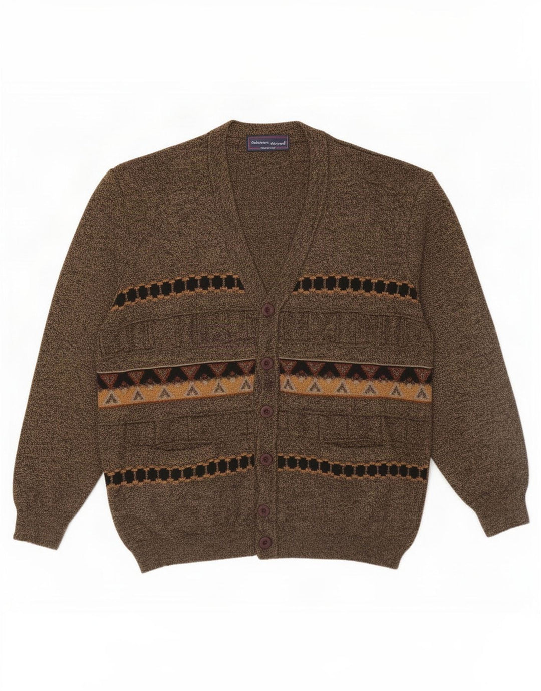 Maglione cardigan da uomo vintage grande lana geometrica marrone