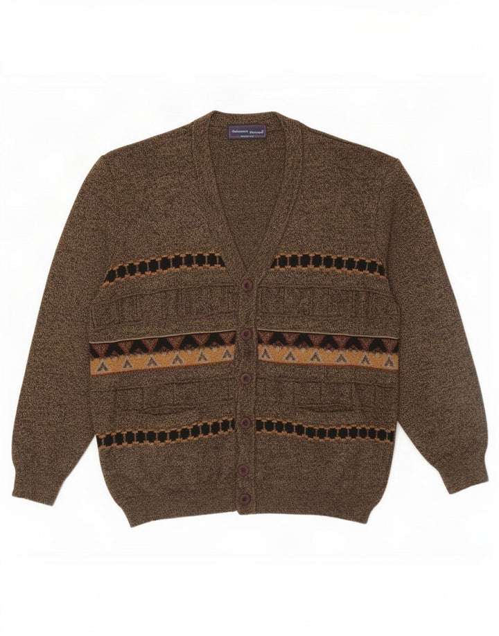 Maglione cardigan da uomo vintage grande lana geometrica marrone