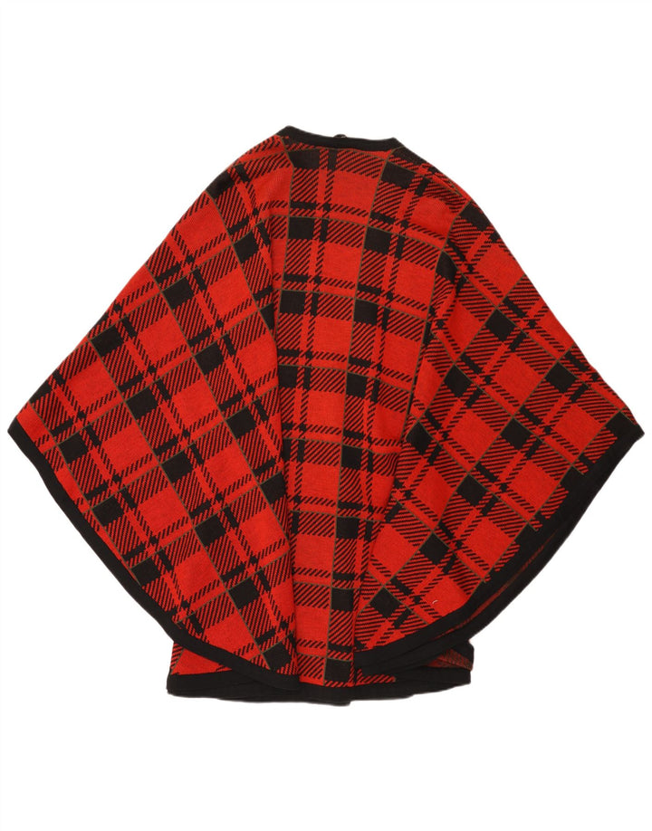 Maglione cardigan con mantella vintage da donna, taglia unica, in lana a quadri rossi