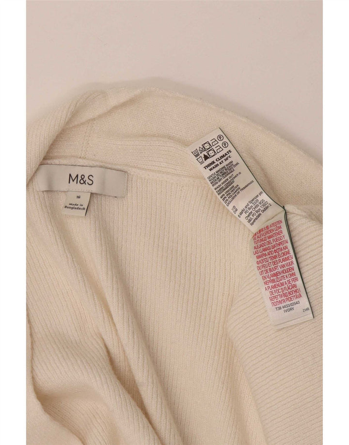 Maglione cardigan aperto lungo da donna Marks & Spencer UK 16 grande bianco sporco