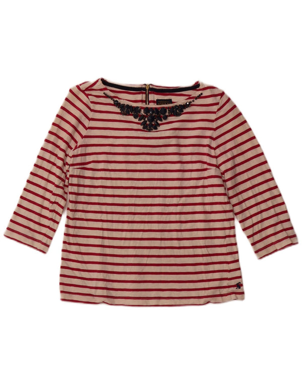 JOULES Top corto da donna manica 3/4 UK 12 cotone a righe rosa medio