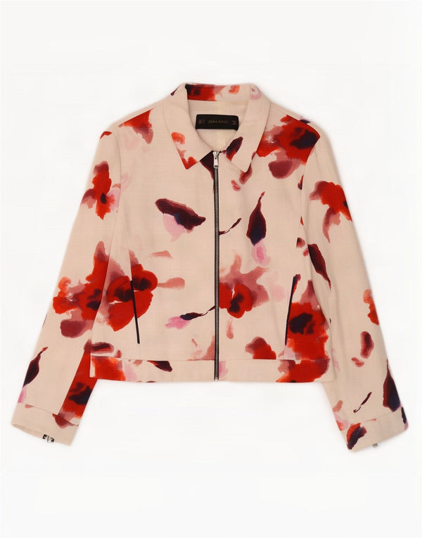 Giubbotto bomber da donna Zara UK 18 XL cotone floreale bianco