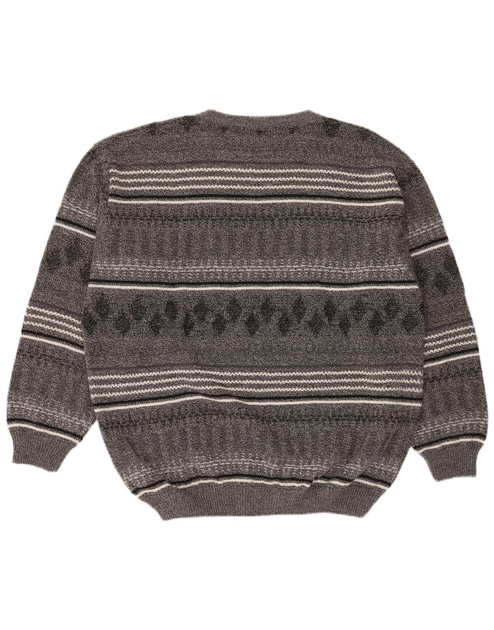Maglione da uomo con scollo a barca Malagrida 2XL in lana a righe grigie