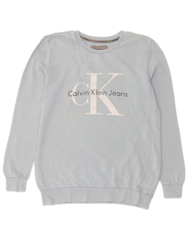 Calvin Klein Jeans Felpa grafica da uomo Maglione piccolo cotone blu