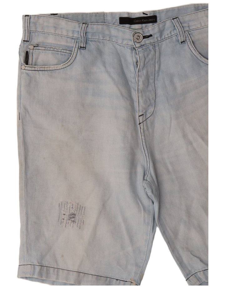 Pantaloncini di jeans invecchiati da uomo Calvin Klein W36 grandi blu