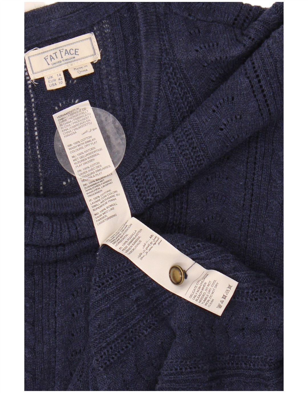 Fat Face Womens Knit Blouse Top UK 14 Large Navy Blue Cotton