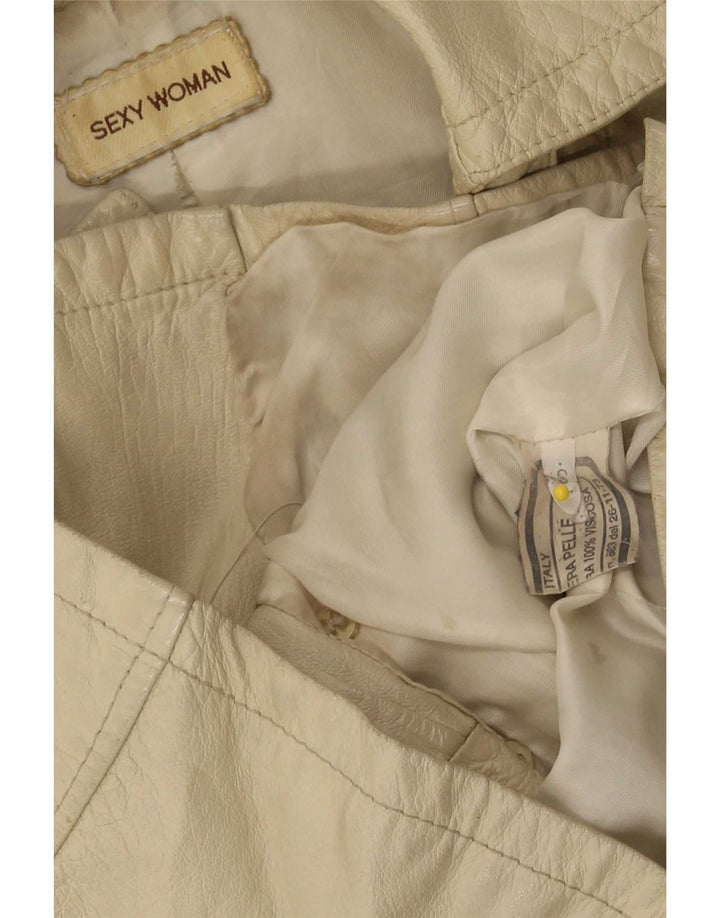 Giacca in pelle vintage da donna UK 10 piccola Beige