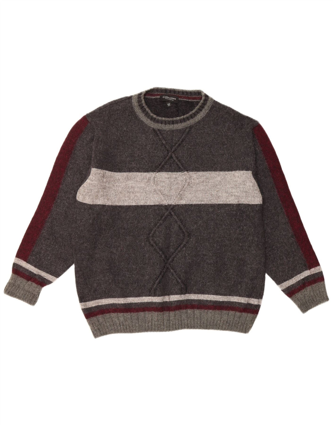 COMMANDER Maglione girocollo da uomo IT 52 Large Grigio Colourblock in lana