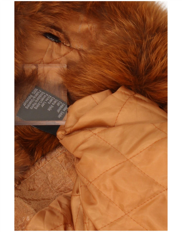 Soprabito vintage da donna in pelle scamosciata con maniche a 3/4, taglia unica, in pelle marrone