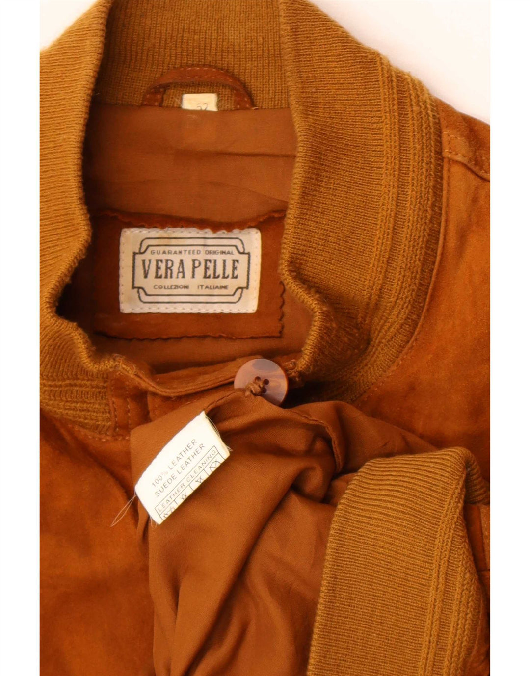 Giubbotto bomber vintage in pelle scamosciata da uomo IT 52 grande in pelle beige