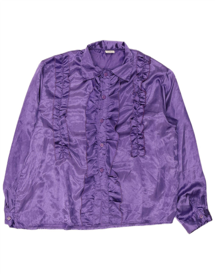 Camicetta vintage da donna con volant sul davanti IT 56 4XL Poliestere viola