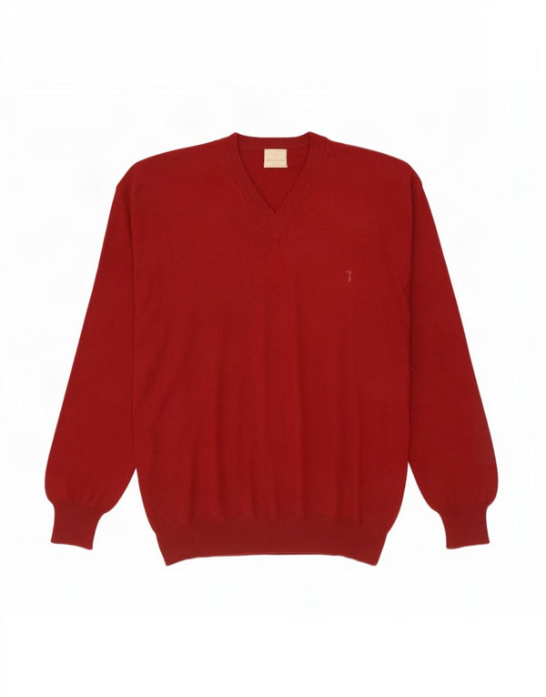 Maglione Trussardi Uomo con Scollo a V Grande Rosso in Lana Merino