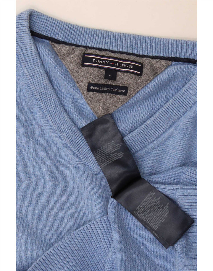 Maglione maglione con scollo a V da uomo Tommy Hilfiger grande cotone blu