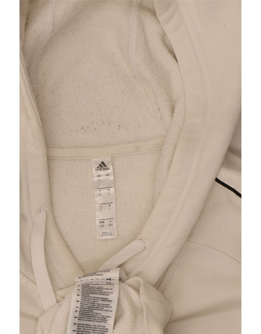 ADIDAS Mens Hoodie Jumper Large White Cotton Vintage Adidas and Second-Hand Adidas from Messina Hembry 