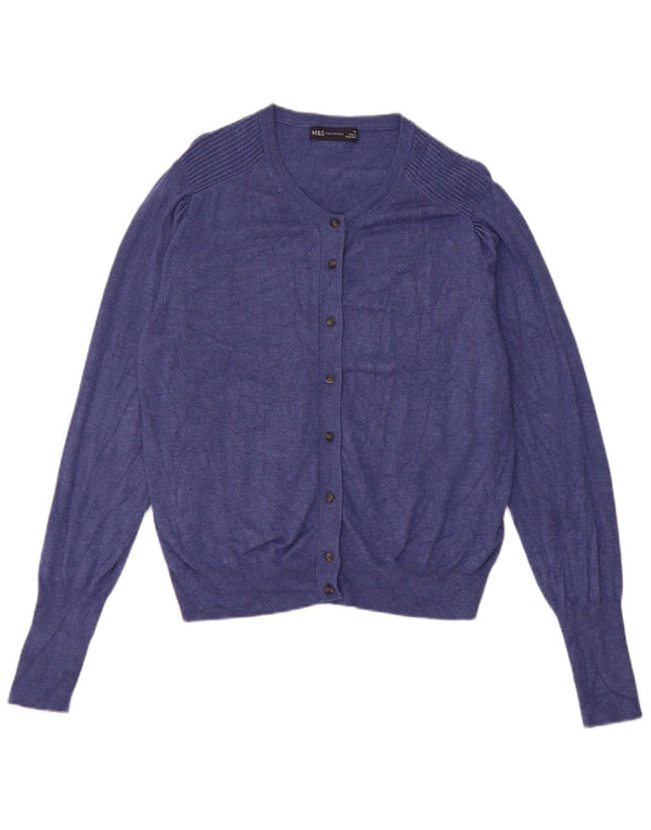 Maglione cardigan da donna Marks & Spencer UK 14 Viscosa blu medio