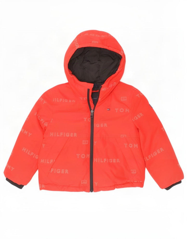 Giacca imbottita con cappuccio con grafica Tommy Hilfiger per ragazzi 3-4 anni in poliestere rosso