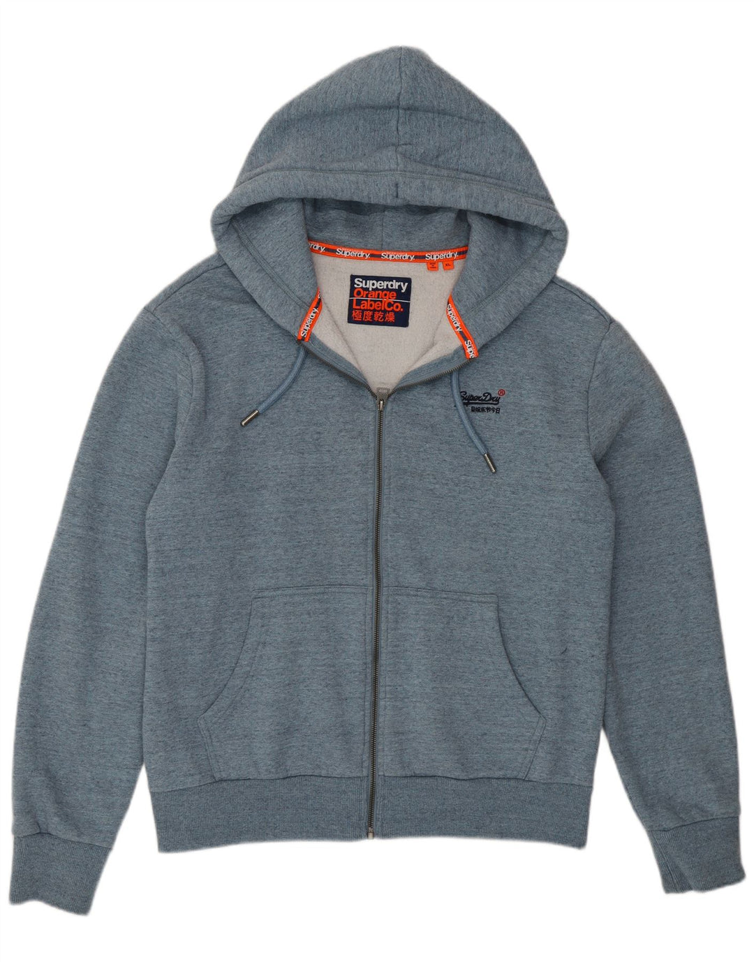 Maglione con cappuccio e zip da uomo SUPERDRY XL in cotone blu