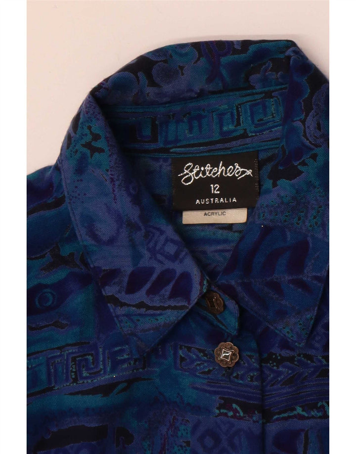 Camicetta a maniche lunghe da donna con motivo astratto di Stitches, taglia US 12 grande, blu