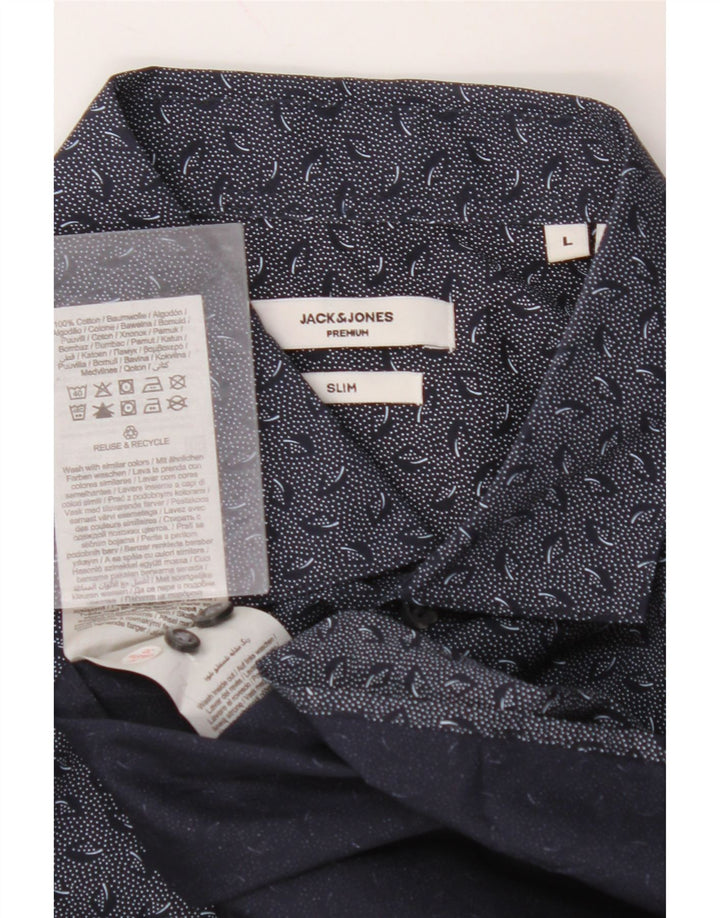 JACK & JONES Camicia slim fit da uomo grande in cotone maculato blu navy
