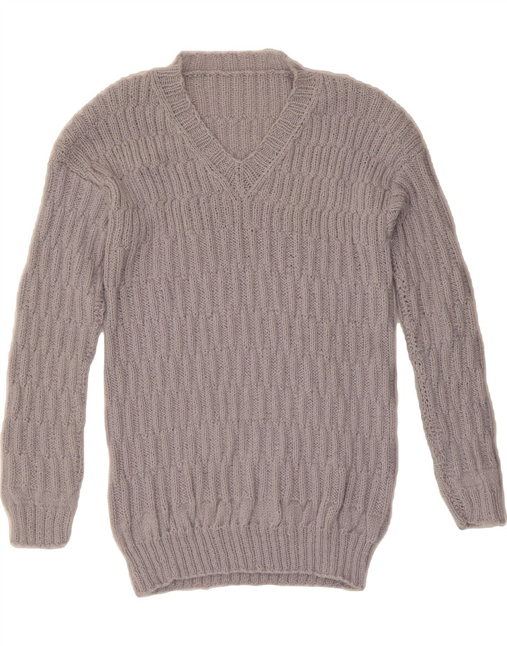 VINTAGE Mens V-Neck Jumper Sweater Large Grey Vintage Vintage and Second-Hand Vintage from Messina Hembry 