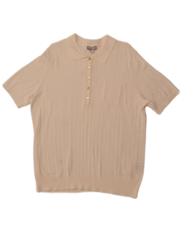 MONA Maglione da donna a maniche corte con collo a polo EU 48 2XL Bianco sporco