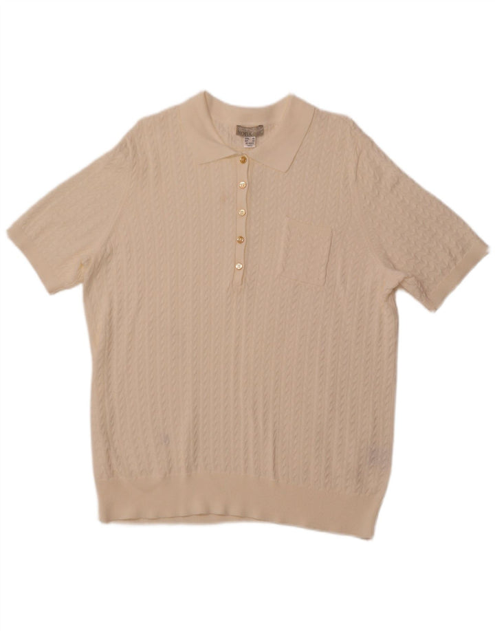 MONA Maglione da donna a maniche corte con collo a polo EU 48 2XL Bianco sporco