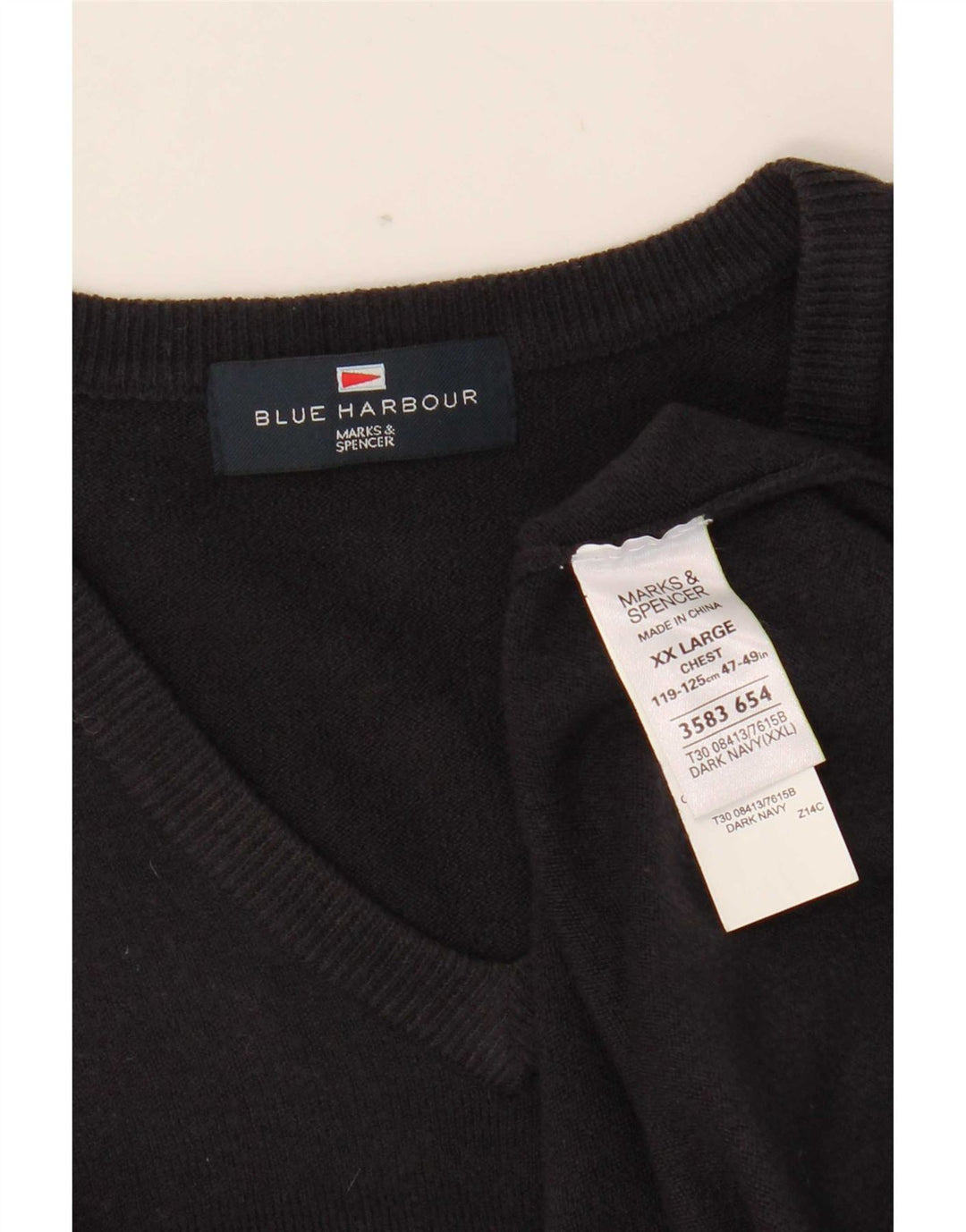 Maglione da uomo con scollo a V blu Harbour Marks & Spencer 2XL acrilico blu scuro