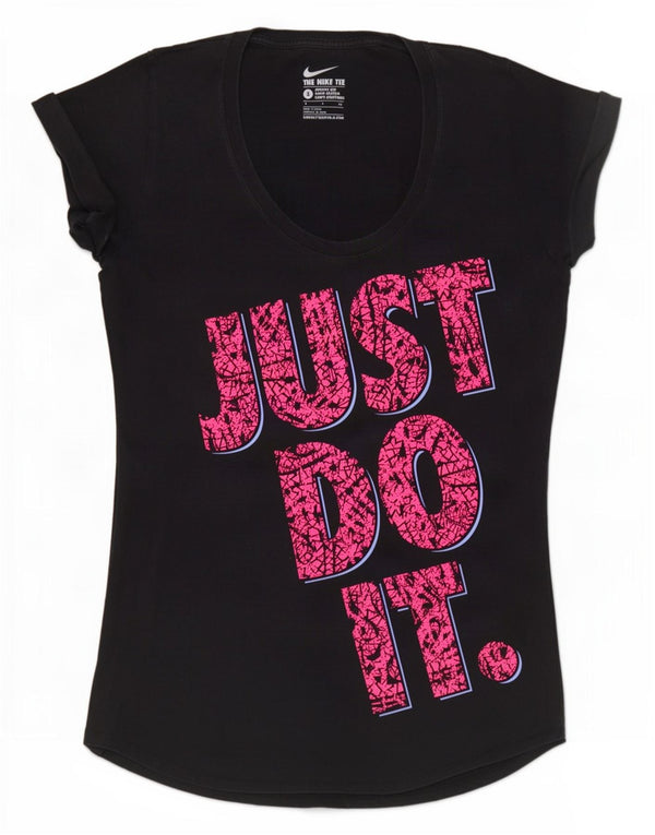 T-shirt grafica Nike da donna con taglio atletico, taglia UK 10, piccola, nera