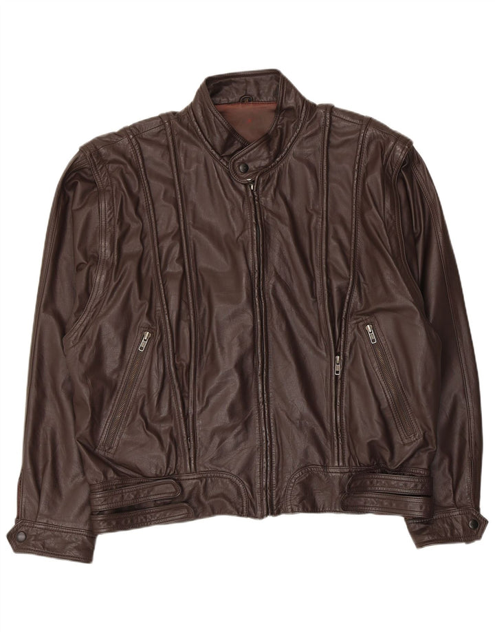 Giacca bomber da uomo vintage in pelle EU 54 2XL in pelle marrone