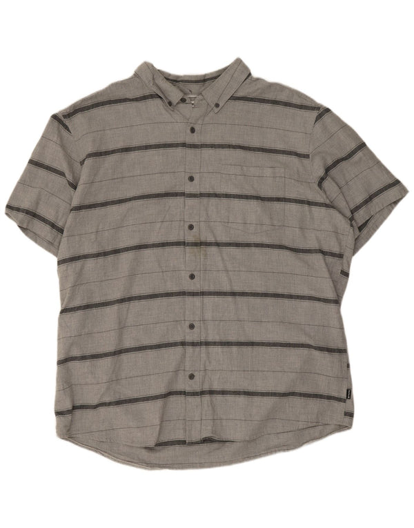 Hurley Mens Short Sleeve Classic Fit Shirt 2XL Grey Striped Cotton
