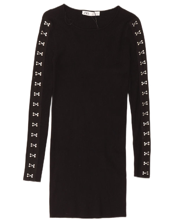 Abito maglione a maniche lunghe da donna Zara UK 8 Small in viscosa nera