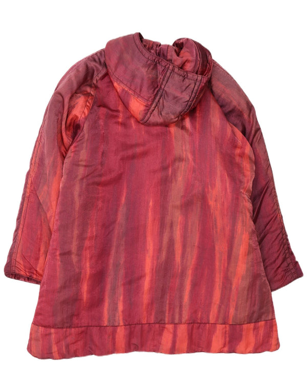 Cappotto vintage da donna con giacca a vento con cappuccio EU 42 grande a righe bordeaux
