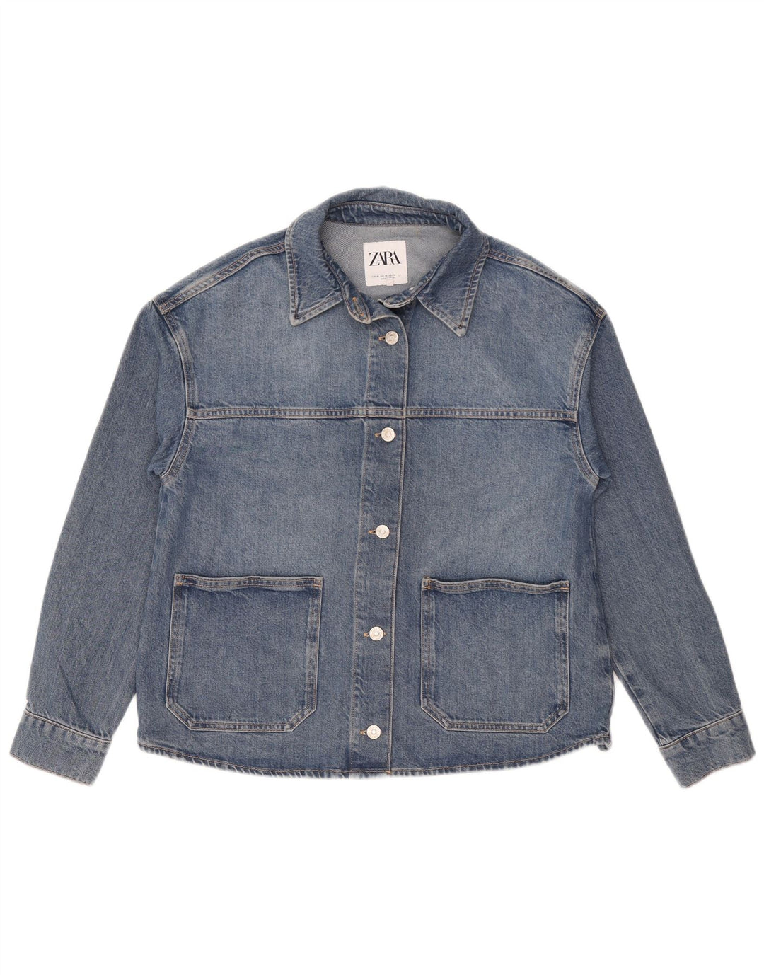 Giacca di jeans oversize da donna Zara UK 14 Cotone blu medio