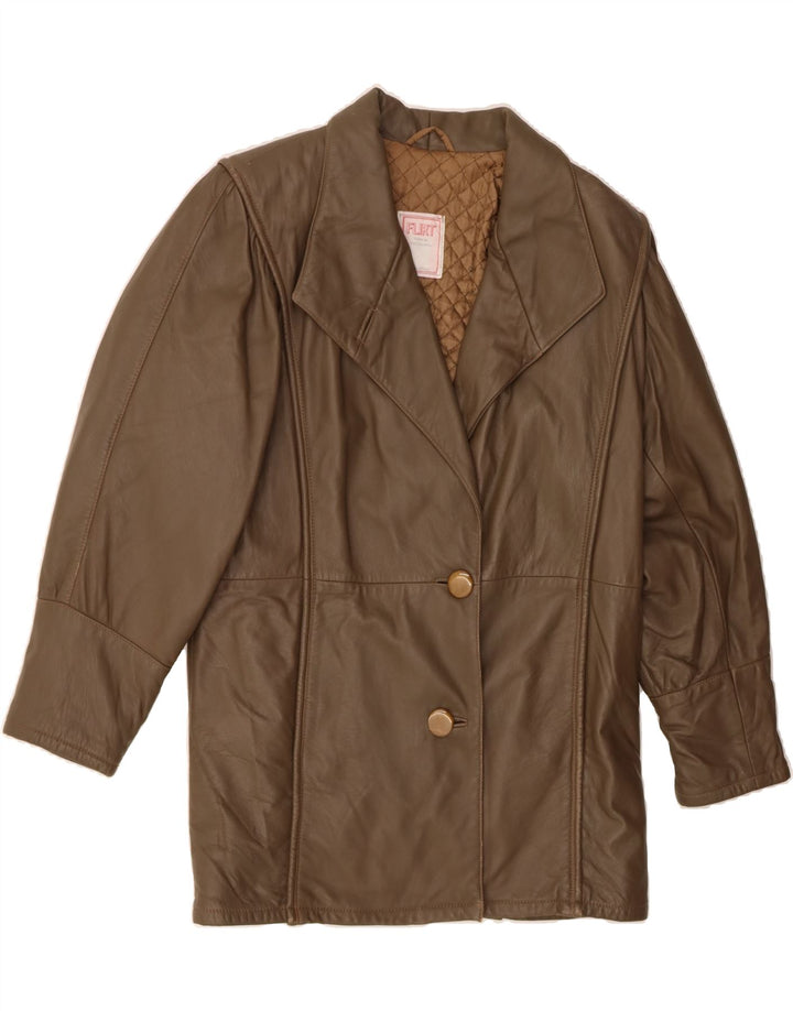 VINTAGE Womens Leather Coat UK 14 Medium Brown Leather Vintage Vintage and Second-Hand Vintage from Messina Hembry 
