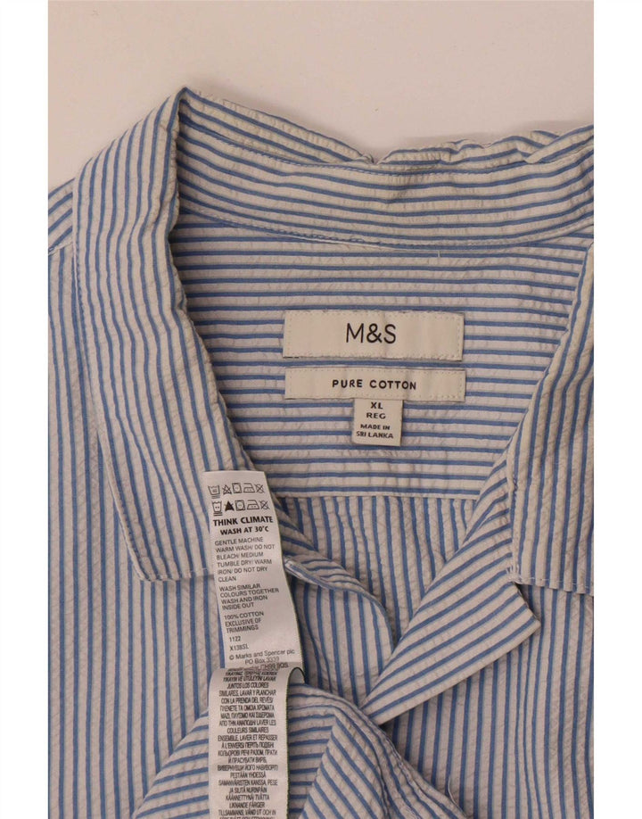 Camicia a maniche corte da uomo Marks & Spencer XL in cotone a righe blu