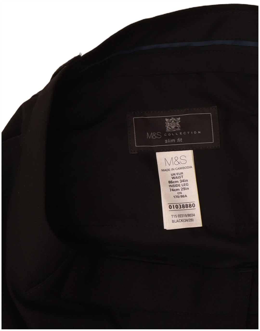 Pantaloni da abito slim fit da uomo Marks & Spencer W34 L29 poliestere nero