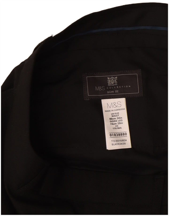 Pantaloni da abito slim fit da uomo Marks & Spencer W34 L29 poliestere nero