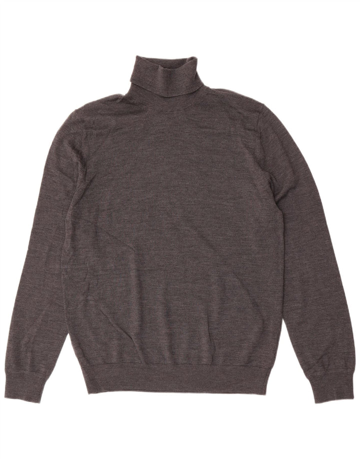 Maglione da uomo Marks & Spencer a collo alto, grande, in lana merino grigia