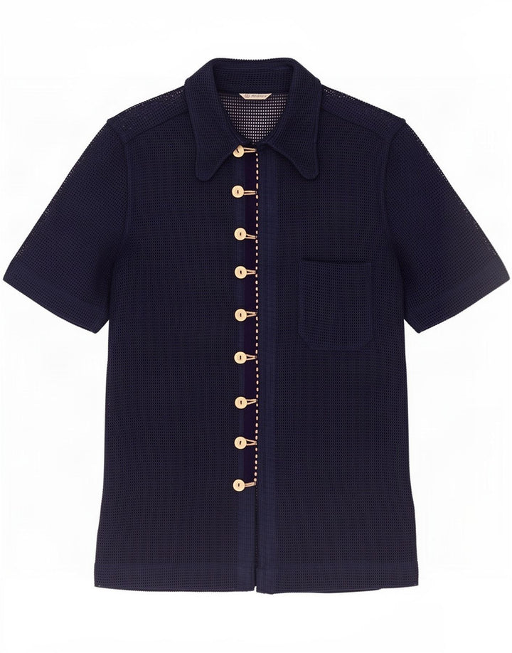 Camicia vintage da uomo a maniche corte trasparente piccola blu navy