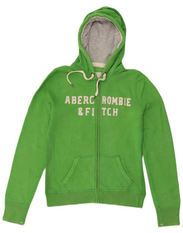 ABERCROMBIE & FITCH Maglione con cappuccio e zip grafica da donna UK 14 Verde medio