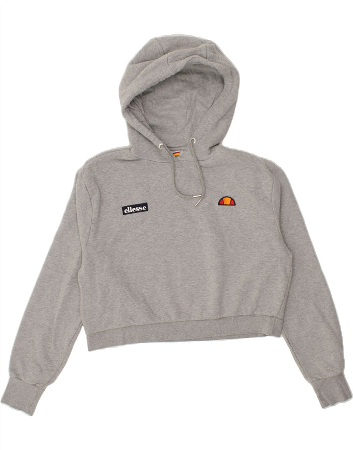 ELLESSE Womens Oversized Crop Graphic Hoodie Jumper UK 12 Medium Grey Vintage Ellesse and Second-Hand Ellesse from Messina Hembry 