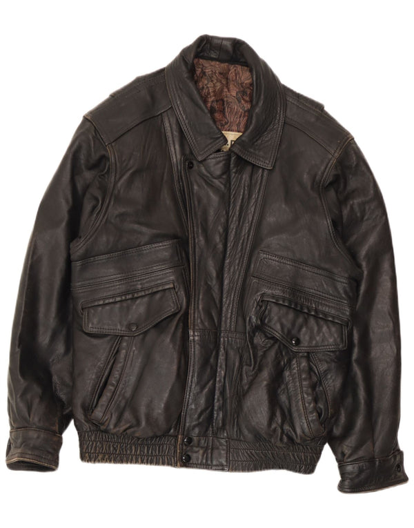Giacca in pelle vintage da uomo UK 36 piccola in pelle marrone