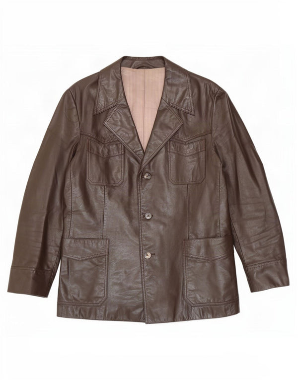 Giacca blazer in pelle da uomo a 3 bottoni Monza UK 38 Marrone medio